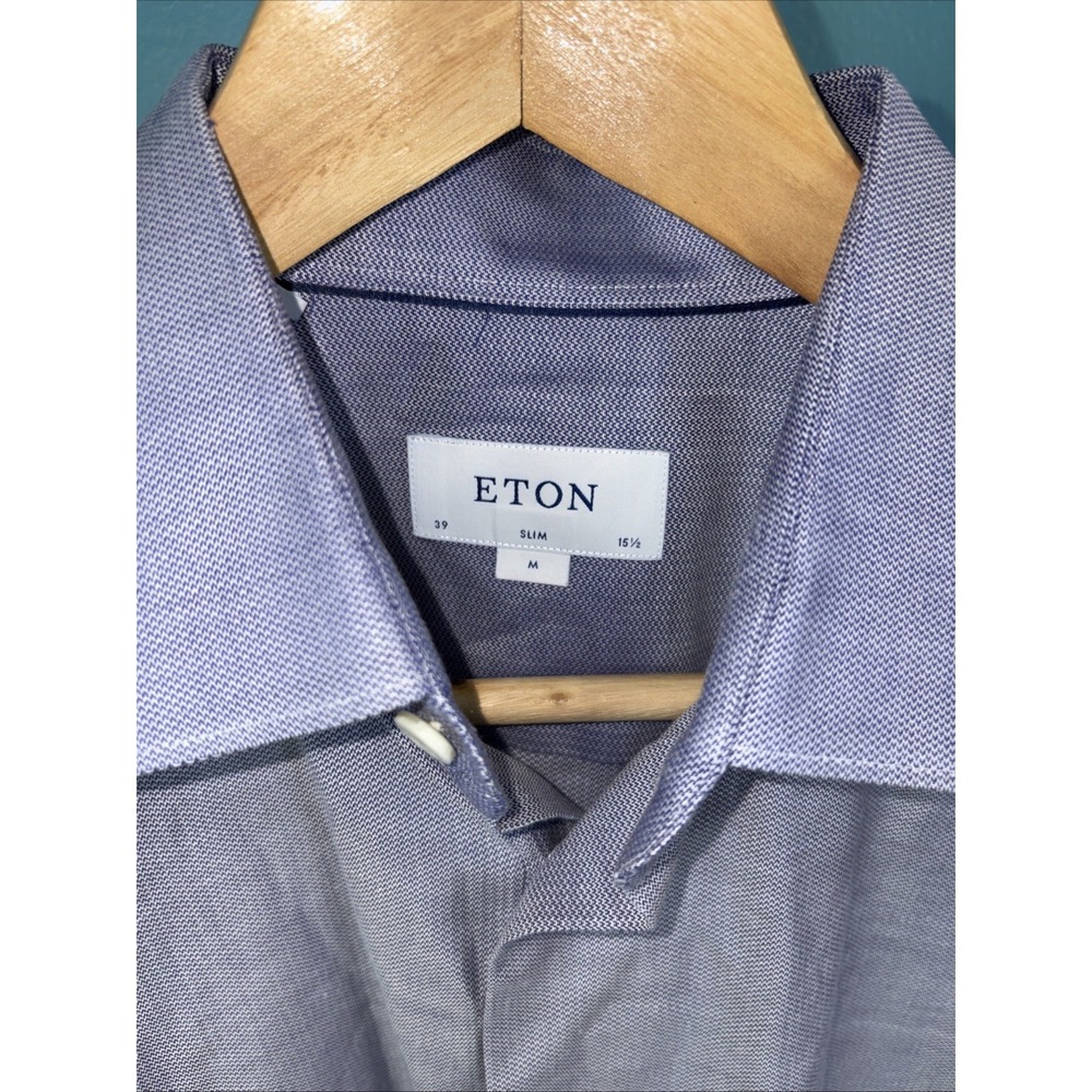 Eton Dress Shirt Long Sleeve Slim Medium 39 15.5 Blue Chambray Lot Of 2 Preppy - Picture 3 of 10